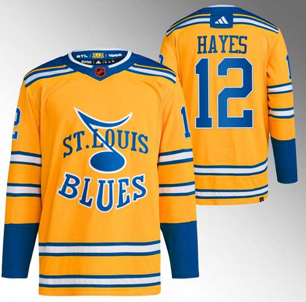 Men%27s St. Louis Blues #12 Kevin Hayes Yellow 2022-23 Reverse Retro Stitched Jersey->st.louis blues->NHL Jersey